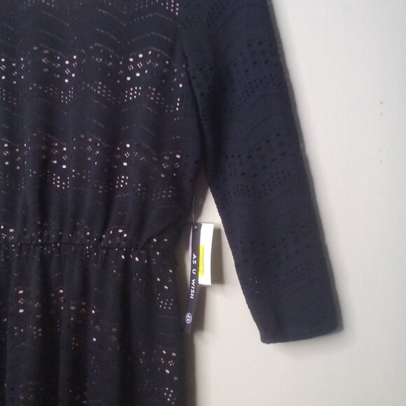 As U Wish Dress Women S Eyelet Lined 3/4 Sleeve Black Pink - Picture 6 of 13